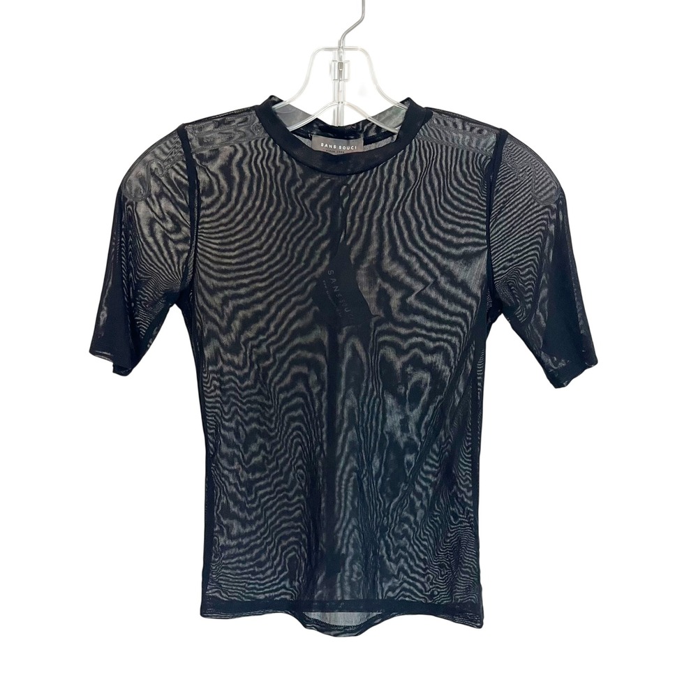 NEW Sans Souci Black Sheer Mesh Top Y2K Festival Rave Whimsigoth - Size Small